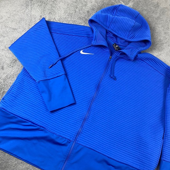Nike Tops - Nike Womens XL Full Zip Hoodie Blue Ribbed Dri-Fit Textured Sportswear Jacket